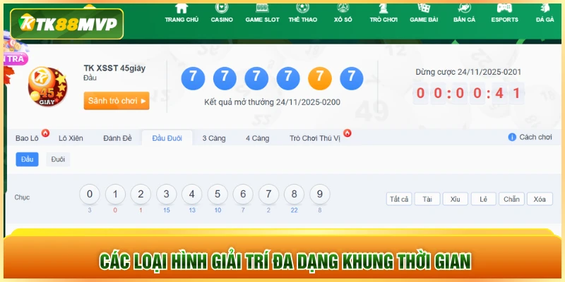 Các loại hình giải trí đa dạng khung thời gian