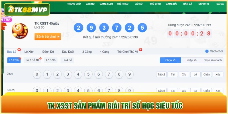 TK XSST sản phẩm giải trí số học siêu tốc