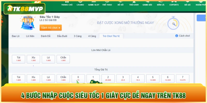 4 bước nhập cuộc siêu tốc 1 giây cực dễ ngay trên TK88