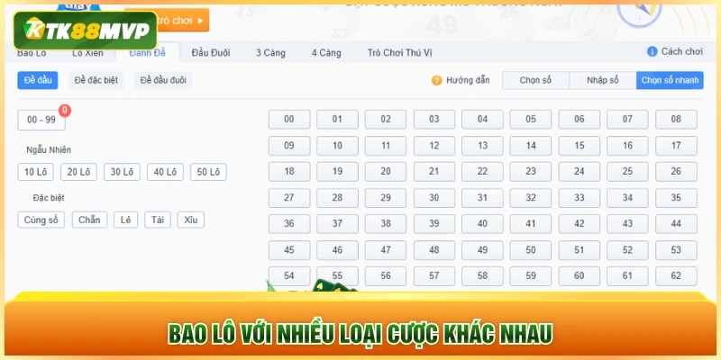 Bao lô với nhiều loại cược khác nhau