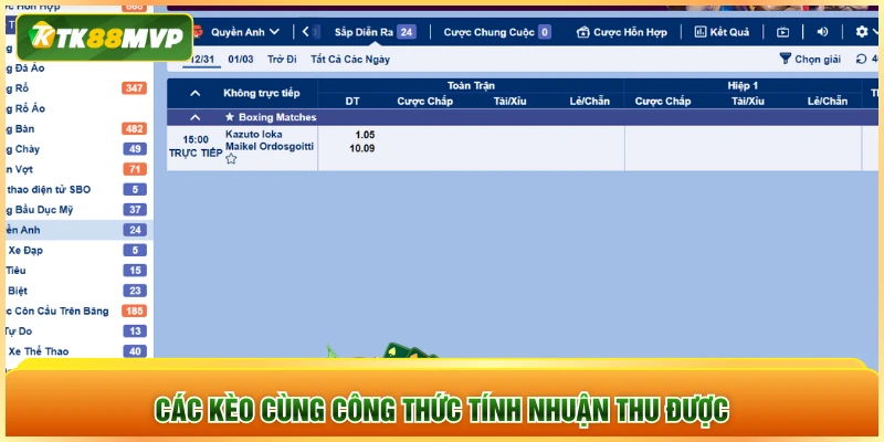 Các kèo cùng công thức tính nhuận thu được
