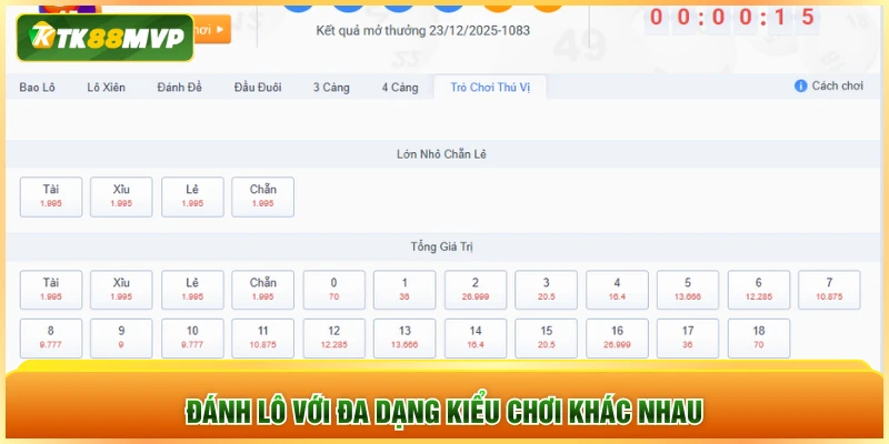 Đánh lô với đa dạng kiểu chơi khác nhau