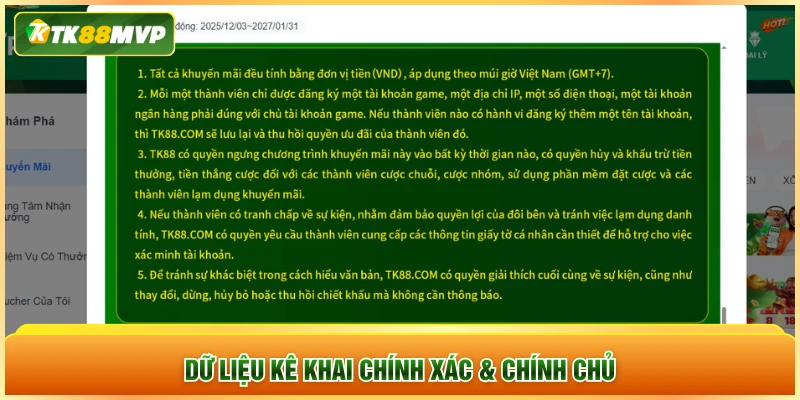 Dữ liệu kê khai chính xác & chính chủ