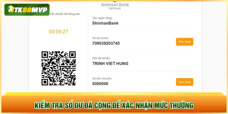 Kiểm tra số dư đã cộng để xác nhận mức thưởng